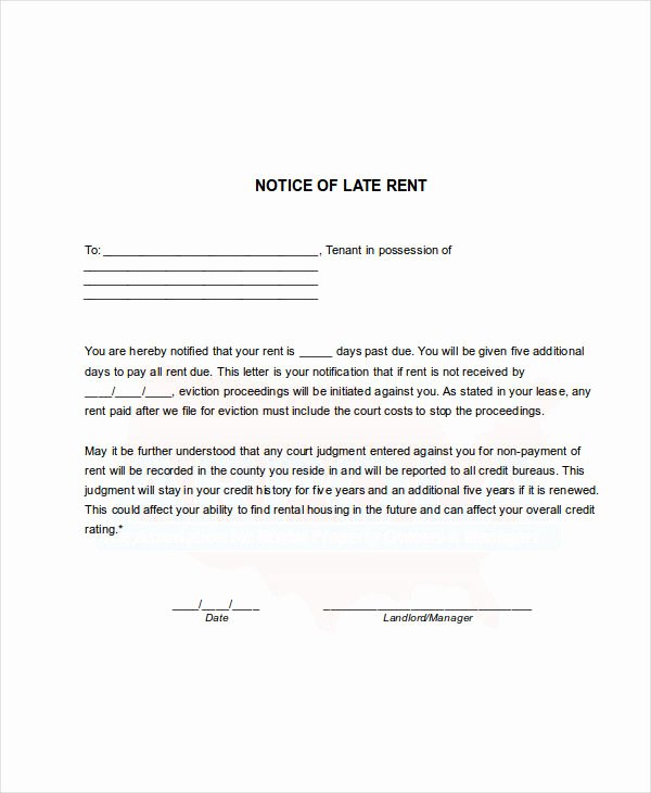 Late Notice for Rent Letter Inspirational Free 8 Late Rent Notice Examples &amp; Samples In Google Docs