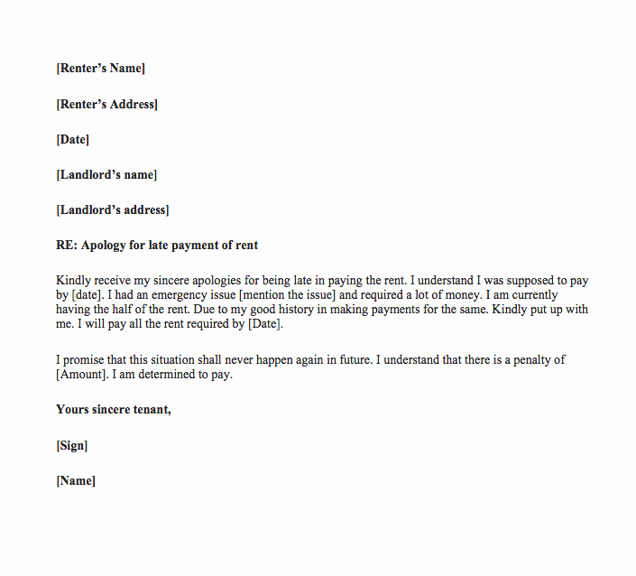 Late Notice for Rent Letter Inspirational Late Rent Payment Letter to Landlord