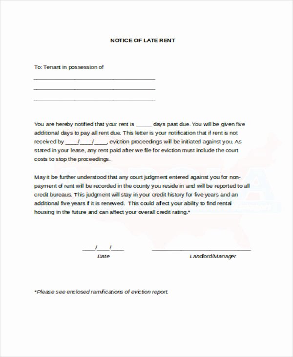 Late Notice for Rent Letter Unique 39 Free Notice forms
