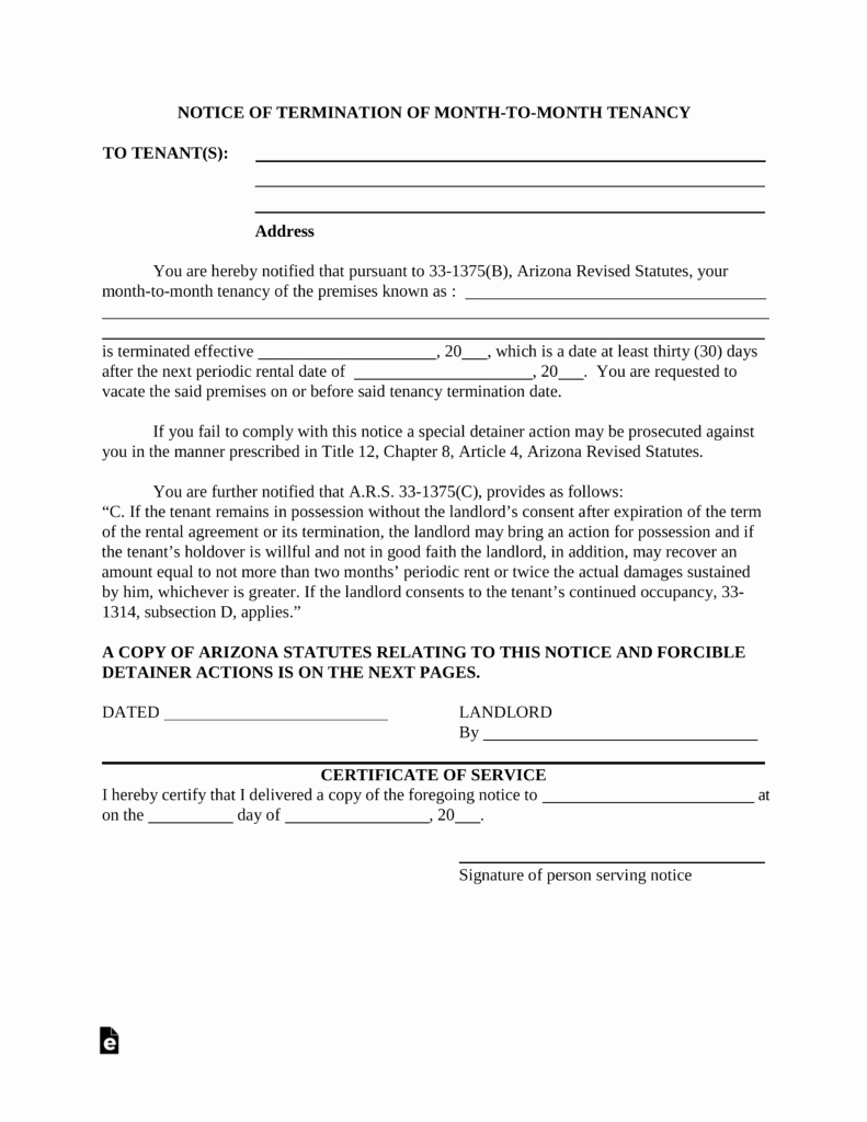 Lease Termination Notice to Tenant Fresh Arizona Lease Termination Letter Template