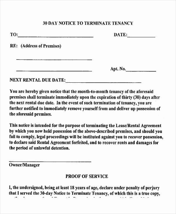 Lease Termination Notice to Tenant Fresh Notice form Example