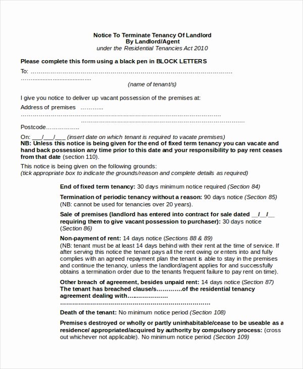 Lease Termination Notice to Tenant Luxury Free 8 Sample 30 Day Notice to Landlord forms In Pdf