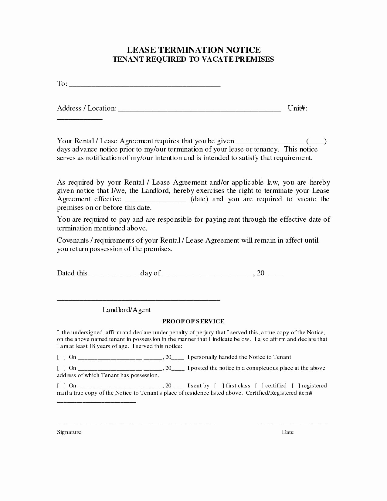 Lease Termination Notice to Tenant Unique Lease Termination Letter to Tenant Template Collection