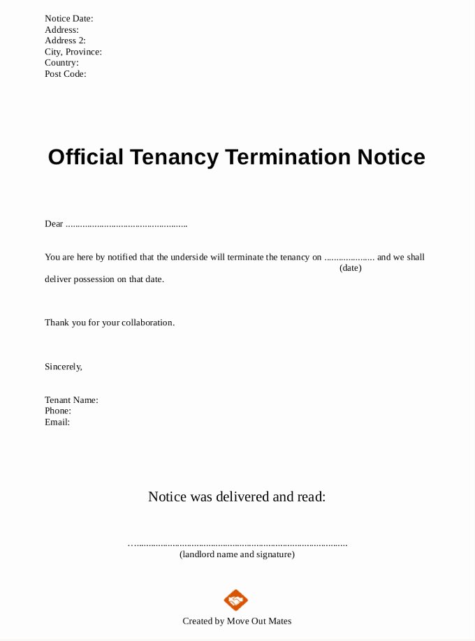 Lease Termination Notice to Tenant Unique [pdf] End Of Tenancy Letter Template