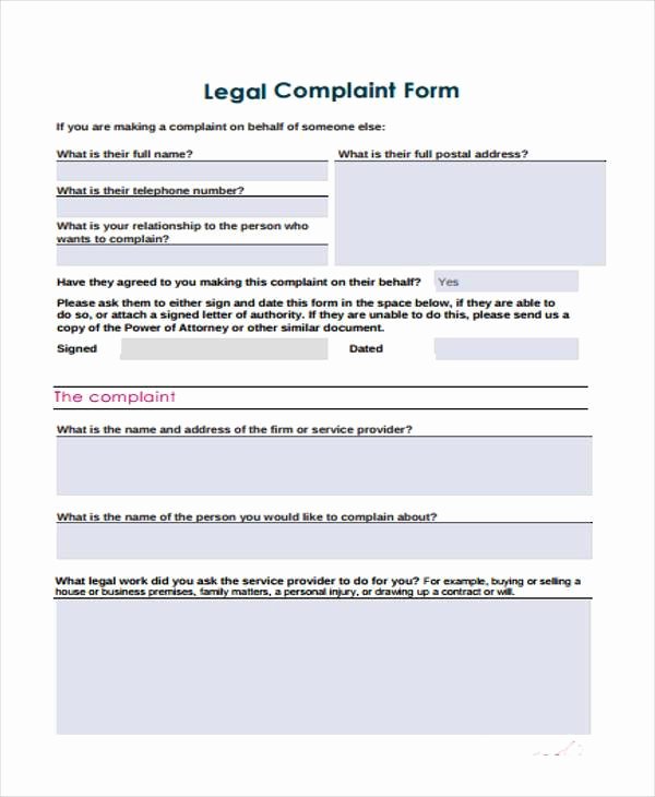 Legal Complaint Template Word Awesome Sample Legal Plaint forms 7 Free Documents In Word Pdf