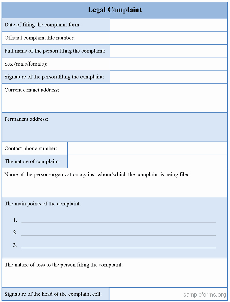 Legal Complaint Template Word Elegant Legal Plaint form Sample forms