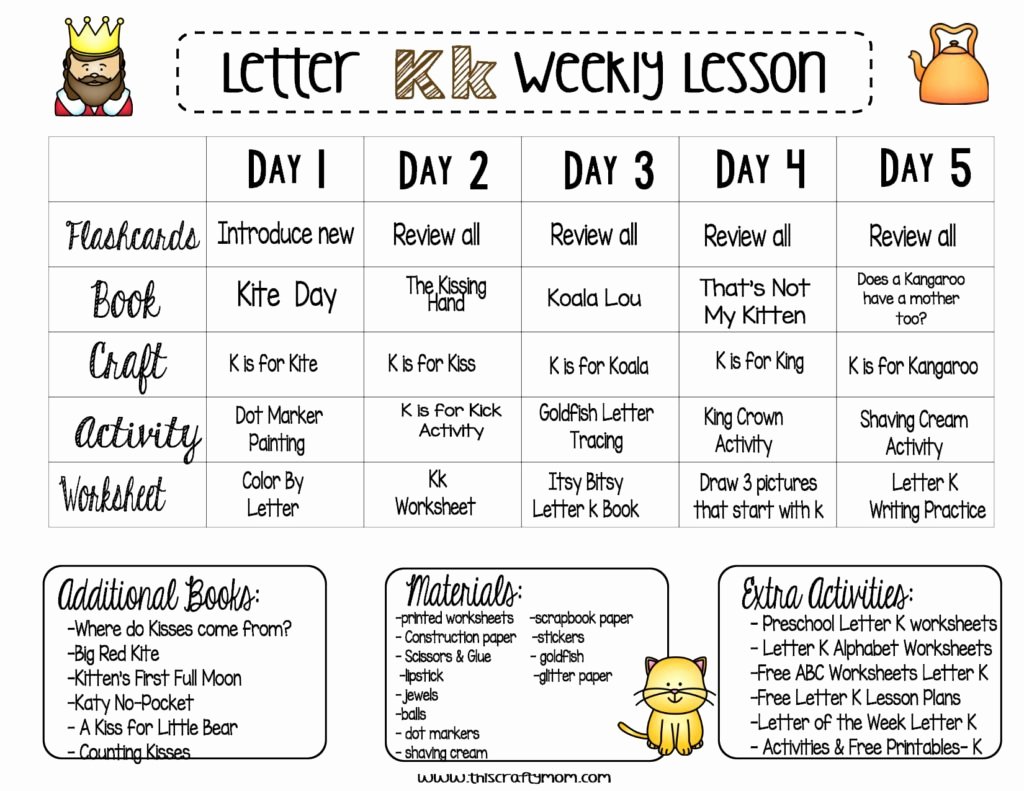 Lessons Plans for toddlers Elegant Letter K Free Preschool Weekly Lesson Plan Letter Of