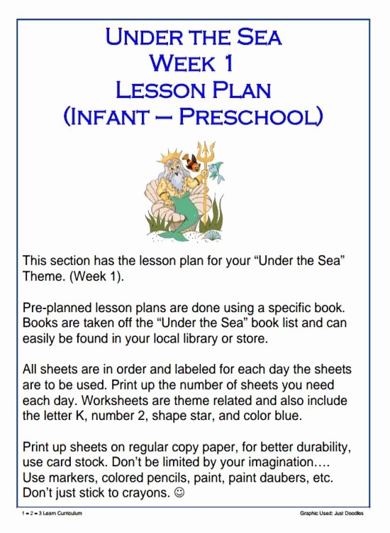 Lessons Plans for toddlers Luxury Free Under the Sea Week 1 Lesson Plan Infant