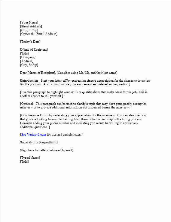 Letter after An Interview Awesome Free Interview Thank You Letter Template