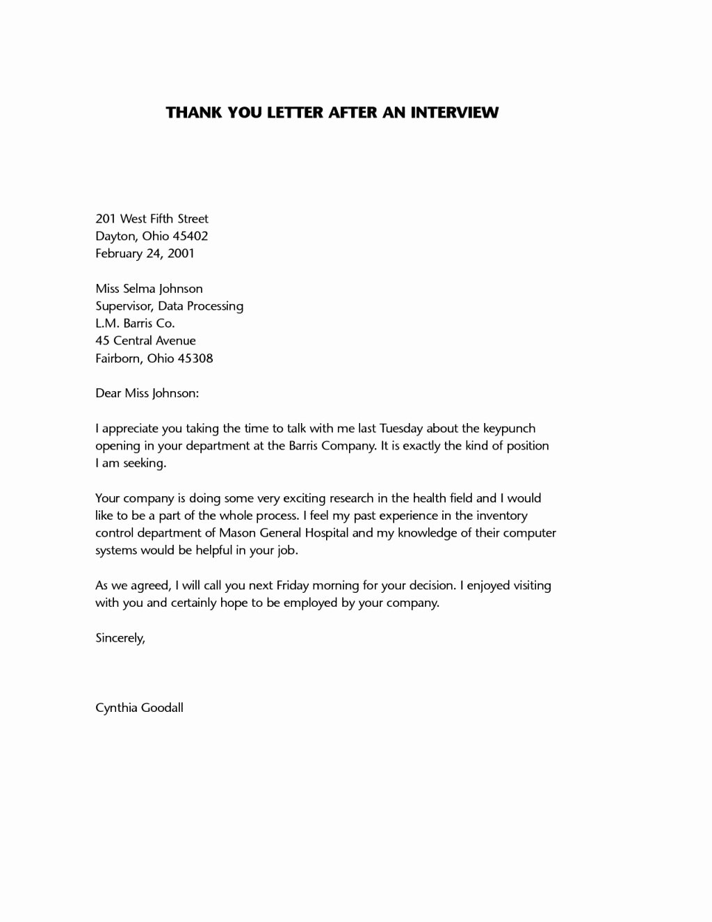 Letter after An Interview Beautiful Sample Thank You Letter after Interview
