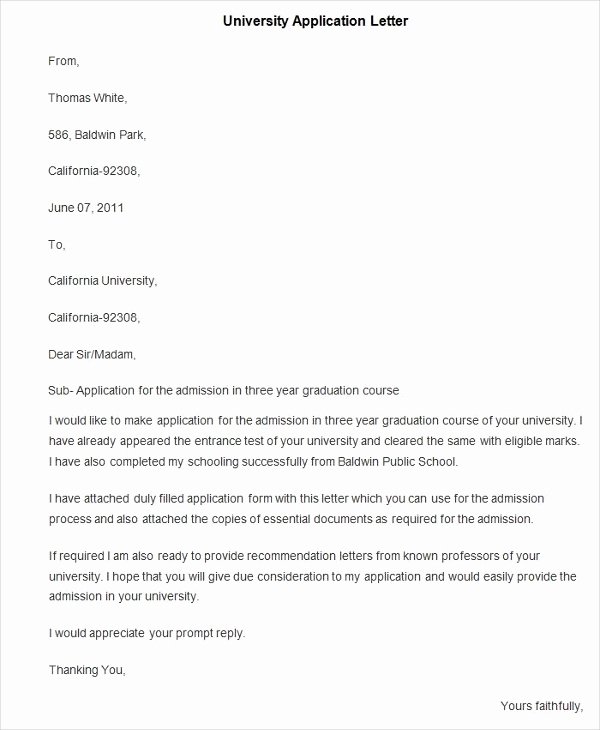 Letter Of Application Examples Elegant Application Letter for A University Sample