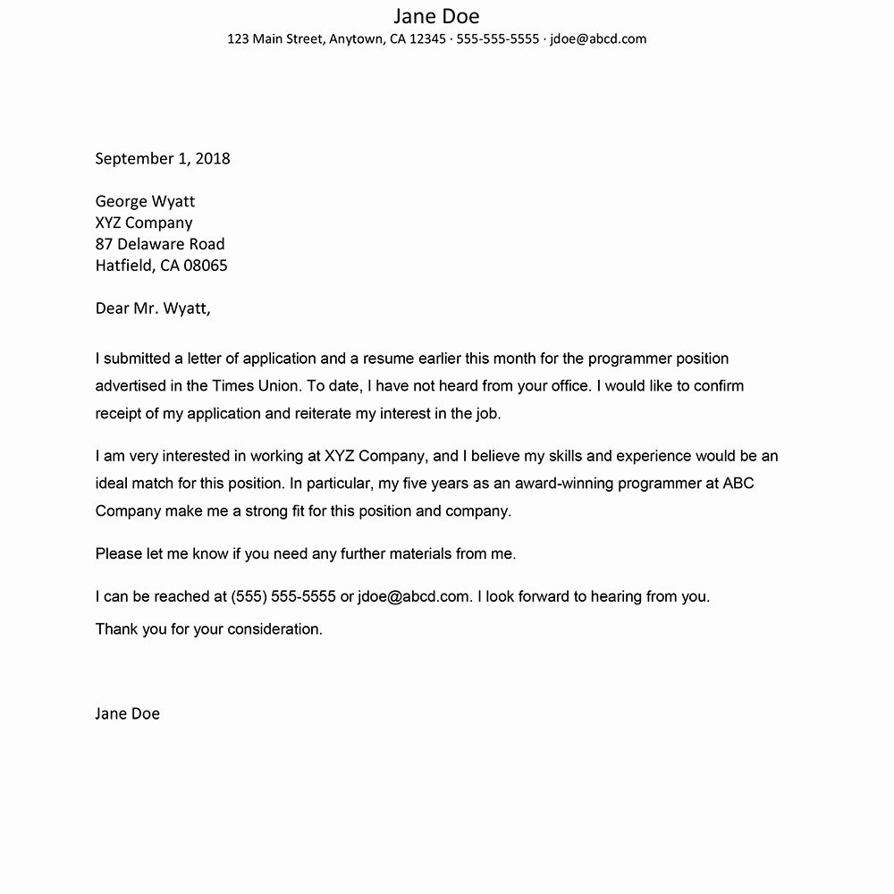 Letter Of Application Examples Lovely Sample Letter to Follow Up On A Job Application