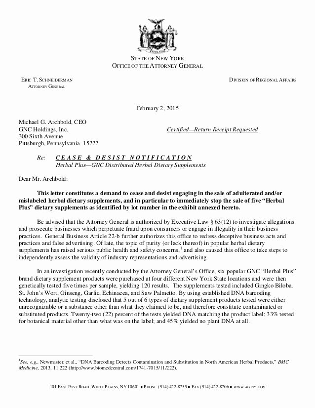 Letter Of Cease and Desist Luxury New York attorney General Cease and Desist Letter Herbal