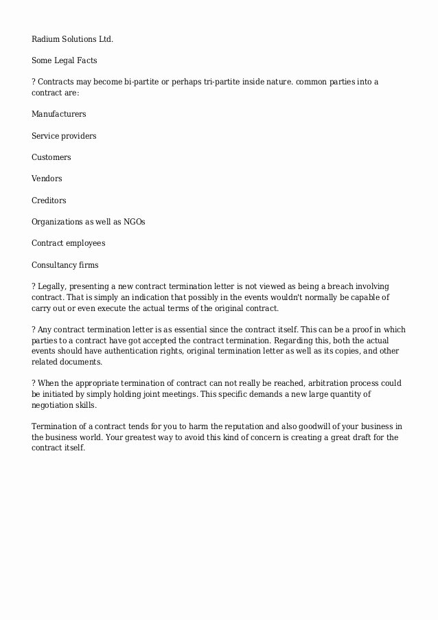Letter Of Contract Termination Lovely Contract Termination Letter