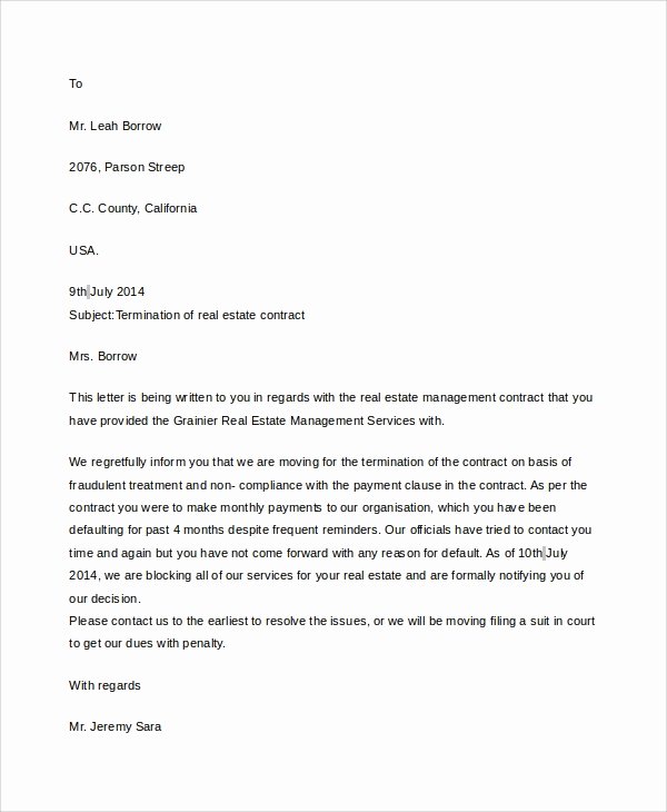 contract termination letter