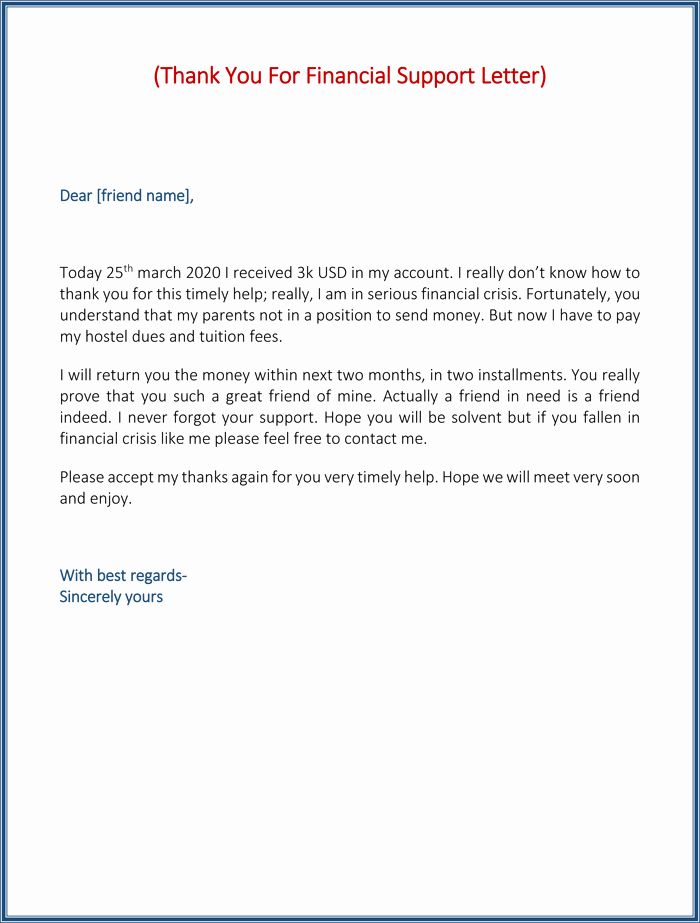 Letter Of Financial Support Template Elegant Thank You for Your Support Letter 5 Best Samples