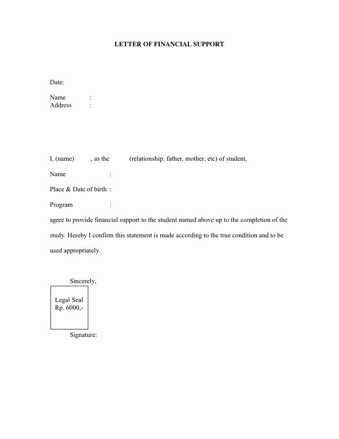 Letter Of Financial Support Template Unique Sample Letter Of Financial Support Pdf Doc Page 1 Of 1