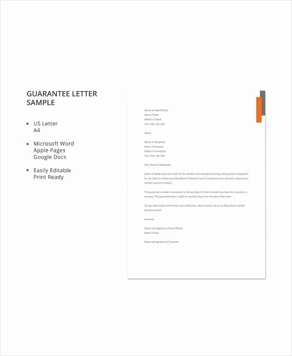 Letter Of Guarantee Sample Awesome 21 Sample Letters Of Guarantee Pdf Word Apple Pages