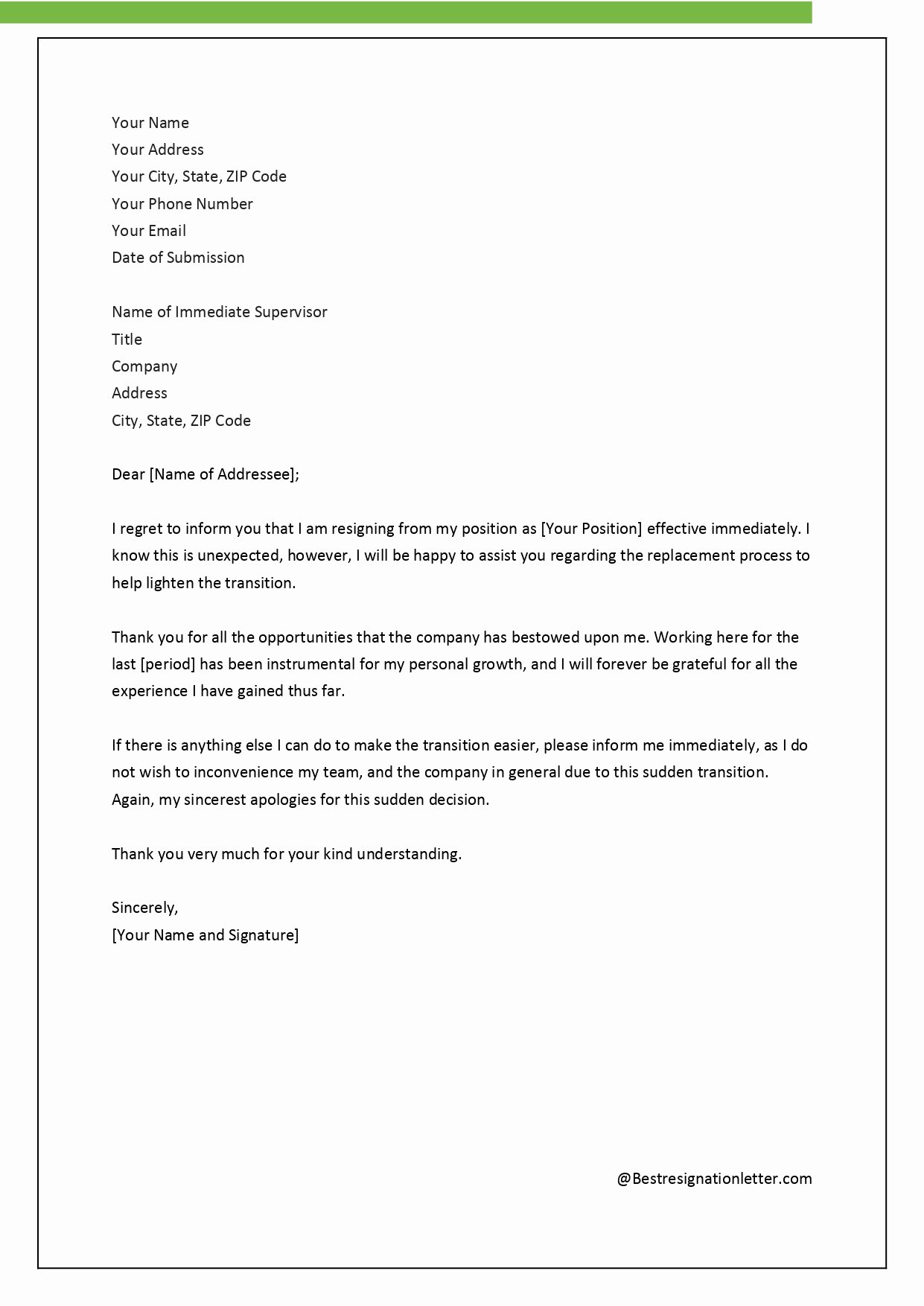 Letter Of Immediate Resignation Lovely Immediate Resignation Letter Sample