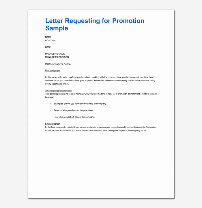 Letter Of Intent for Promotion Beautiful Promotion Request Letter 12 Sample Letters &amp; format