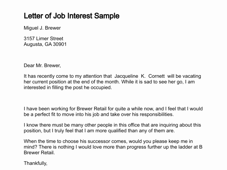 Letter Of Interest for Employment Lovely Sample Letter Interest Job Position