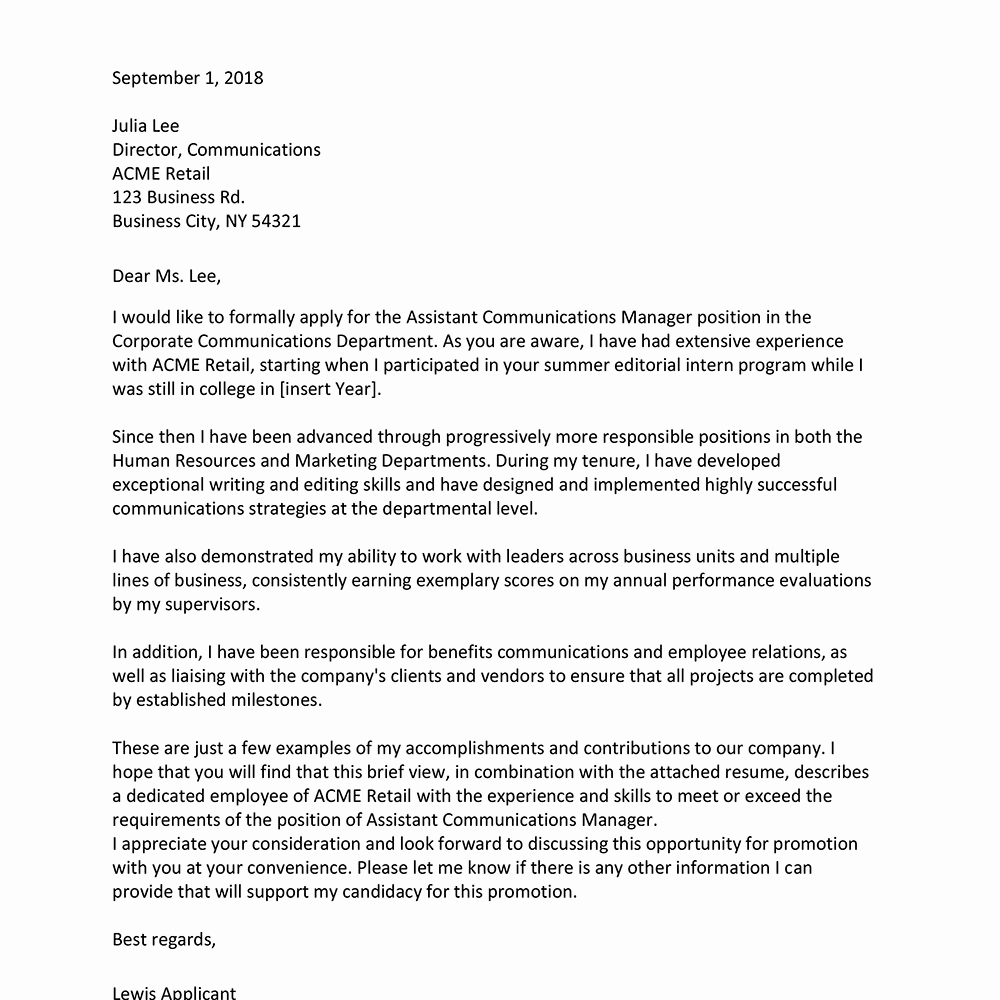 Letter Of Interest for Promotion Unique Cover Letters for An Internal Position or Promotion