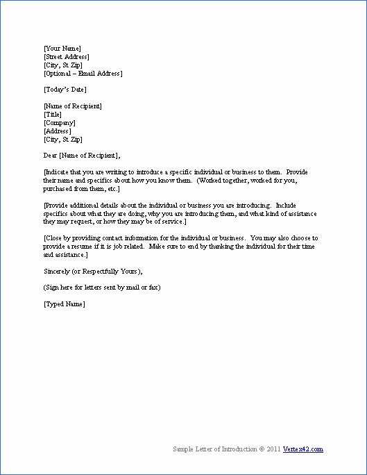 Letter Of Introduction Example Unique Free Letter Of Introduction Template