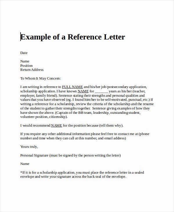 Letter Of Personal Reference New Personal Reference Letter
