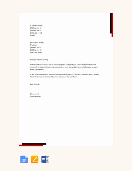 Letter Of Receipt Of Payment Beautiful 14 Acknowledgment Letter Examples Templates In Word
