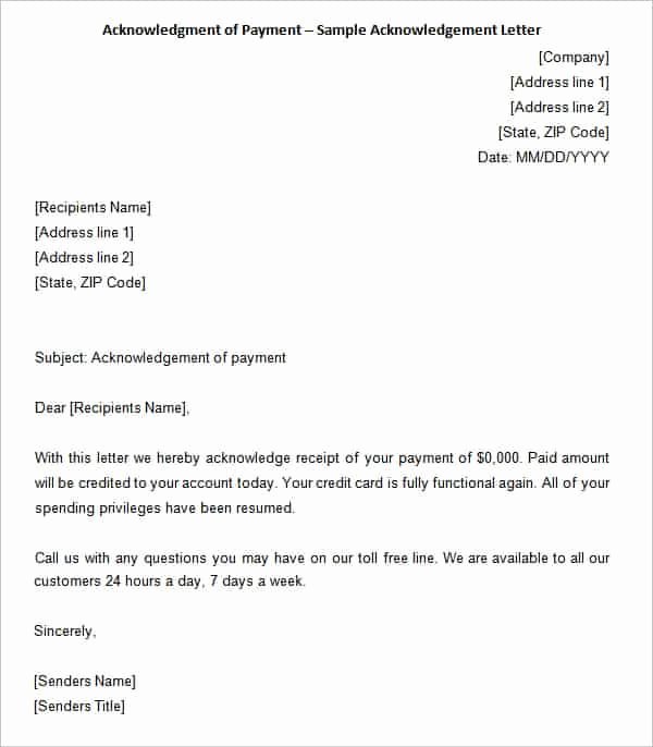 Letter Of Receipt Of Payment Fresh 32 Acknowledgement Letter Templates – Free Samples