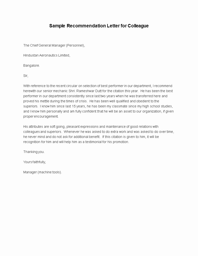 Letter Of Recommendation for Colleague Elegant Re Mendation Letter for Colleague