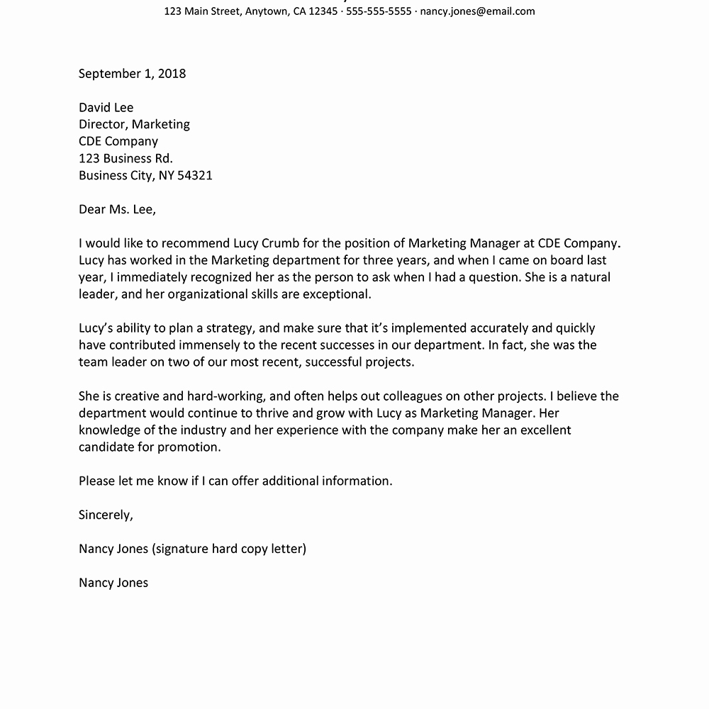 Letter Of Recommendation for Promotion Lovely Sample Re Mendation Letters for A Promotion