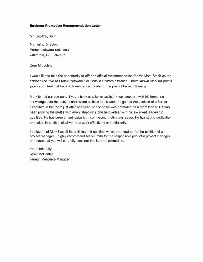 Letter Of Recommendation for Promotion New 25 Free Promotion Letters Templates In Word format