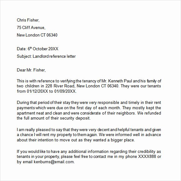 Letter Of Recommendation for Tenant Best Of Landlord Reference Letter Template 8 Download Free