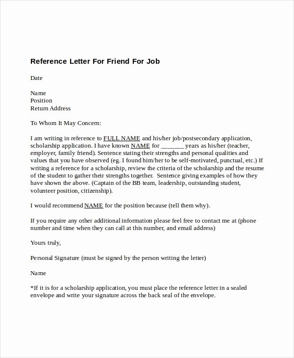 sample reference letter for friend