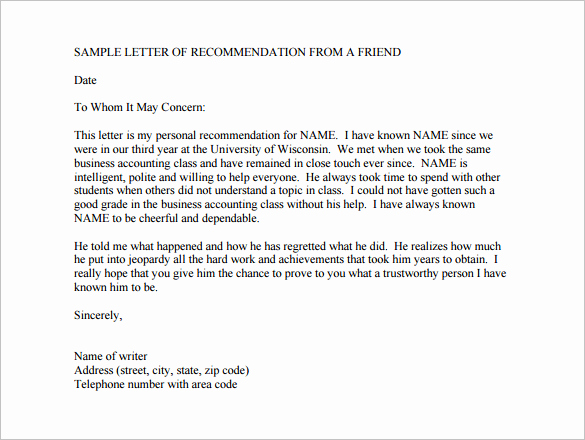 Letter Of Recommendation From Friend Unique 23 Friend Re Mendation Letters Pdf Doc