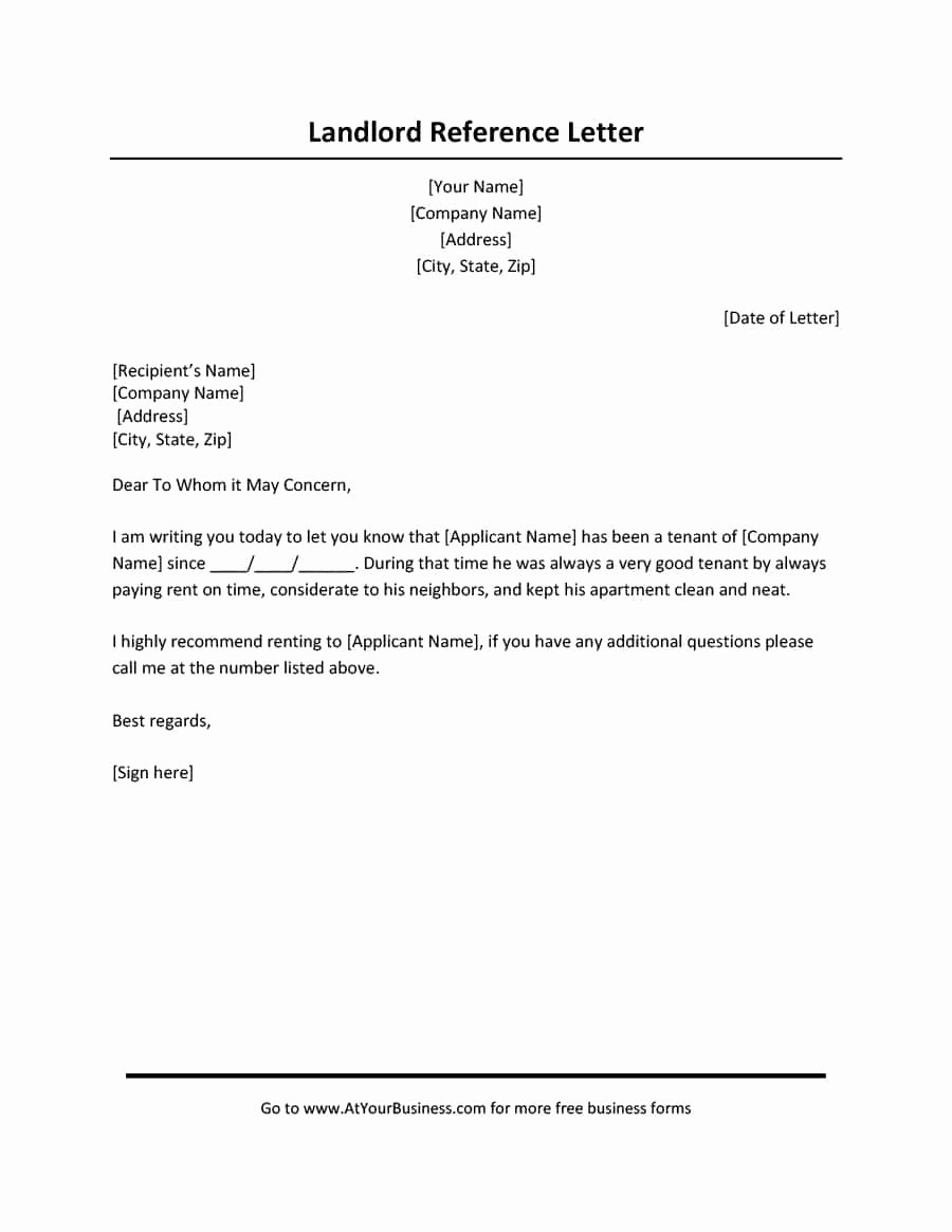Letter Of Reference From Landlord New 40 Landlord Reference Letters &amp; form Samples Template Lab