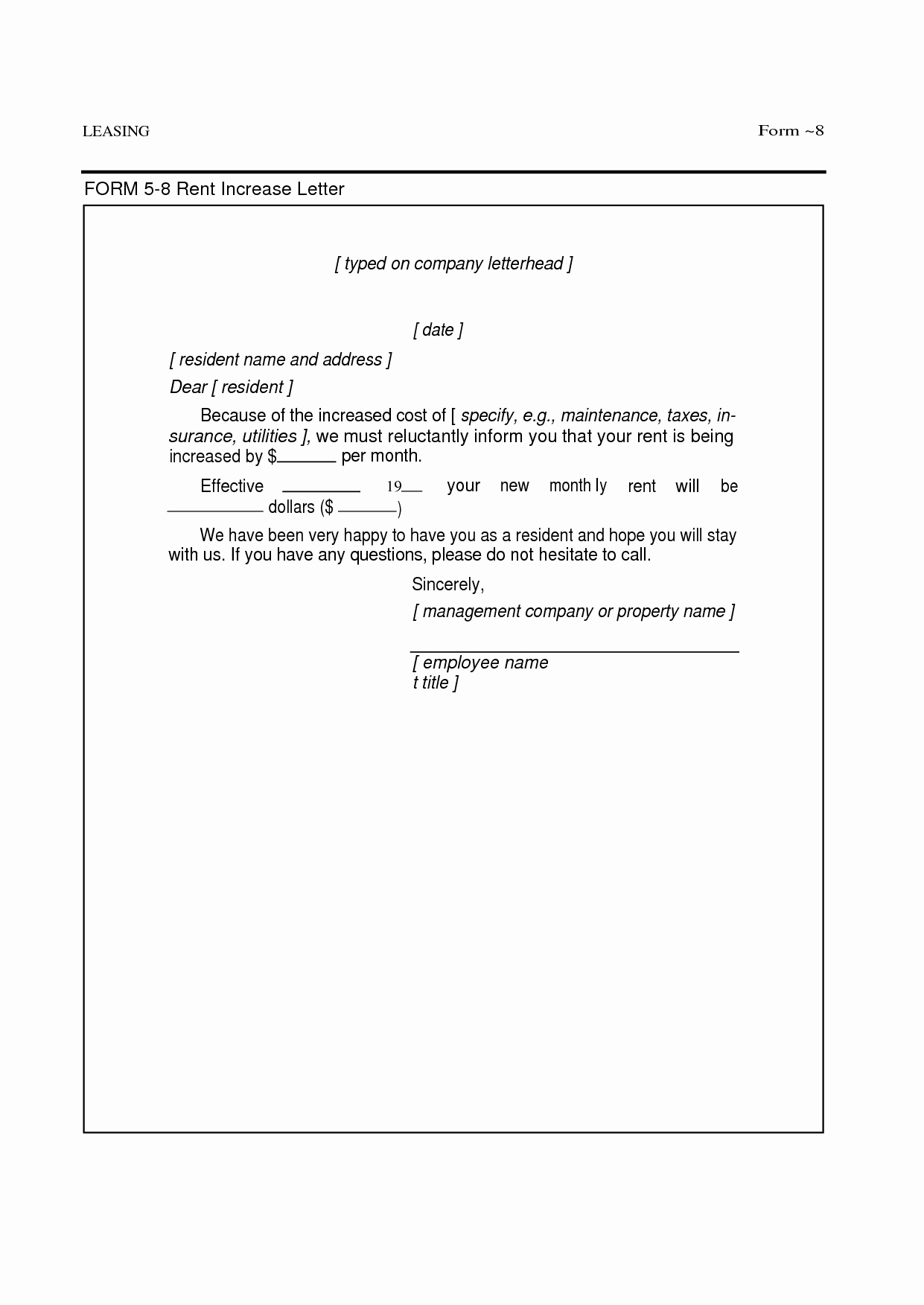 Letter Of Rent Increase Awesome Letter Rent Increase Free Printable Documents