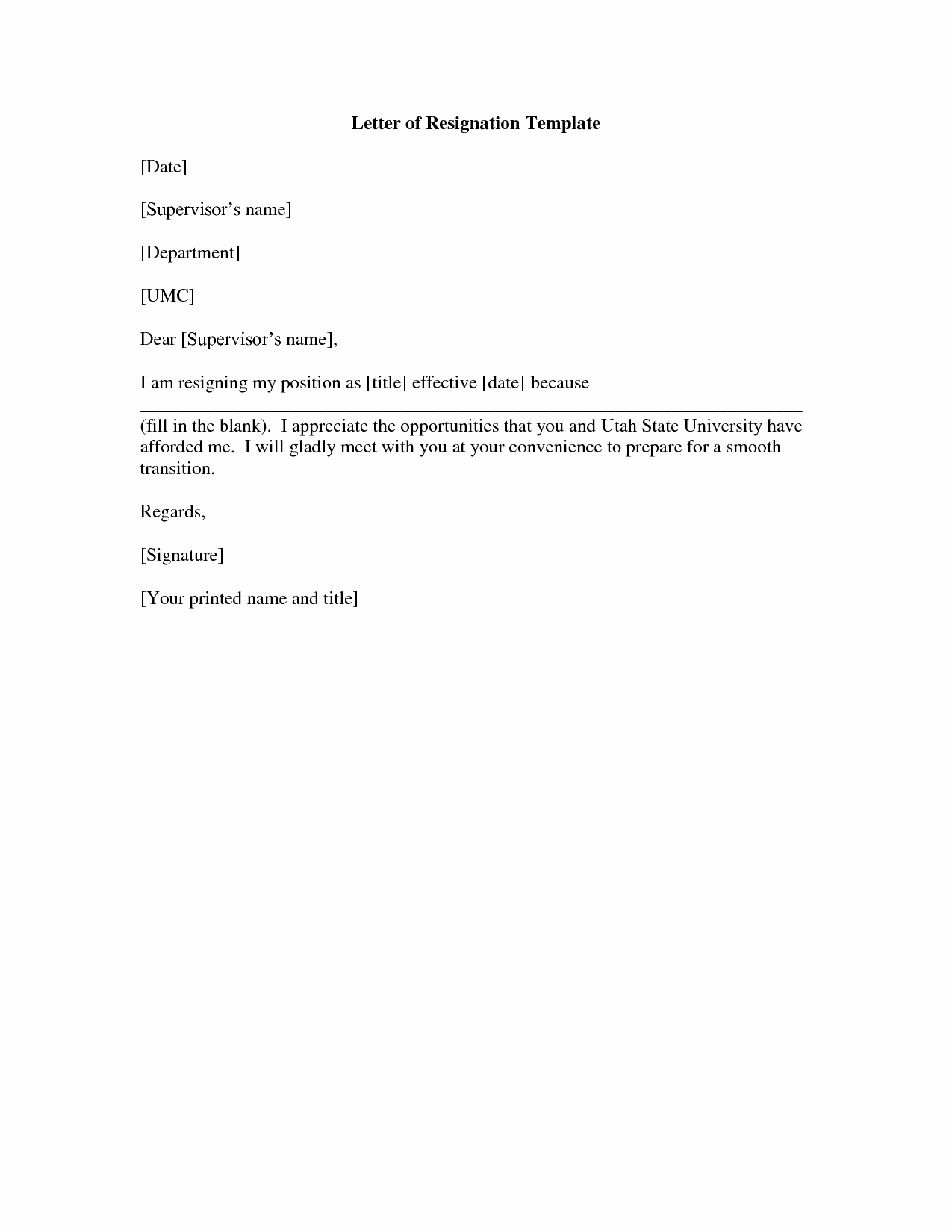 Letter Of Resignation Email Template Fresh Free Printable Letter Of Resignation form Generic