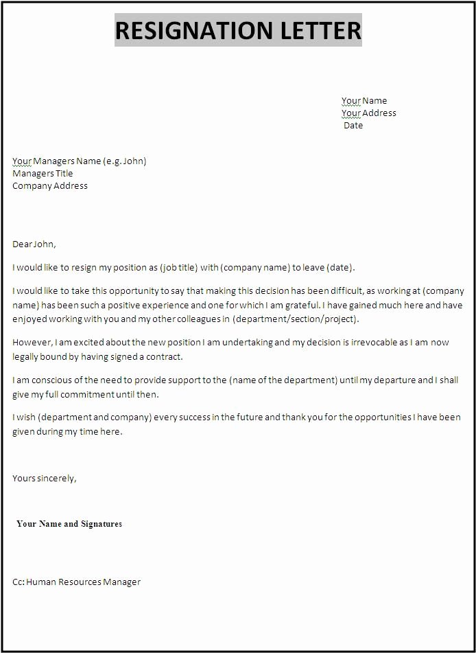 Letter Of Resignation Email Template Lovely 18 S Of Template Resignation Letter In Word