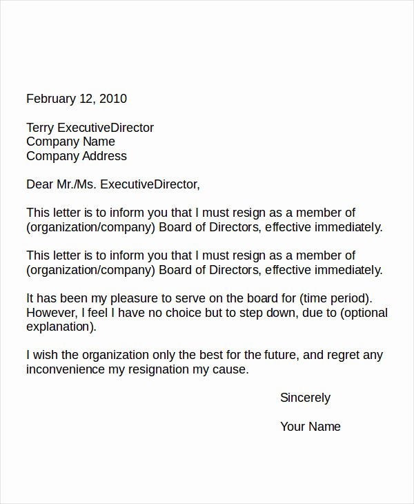 Letter Of Resignation From Committee Lovely Volunteer Resignation Letter Template 6 Free Word Pdf