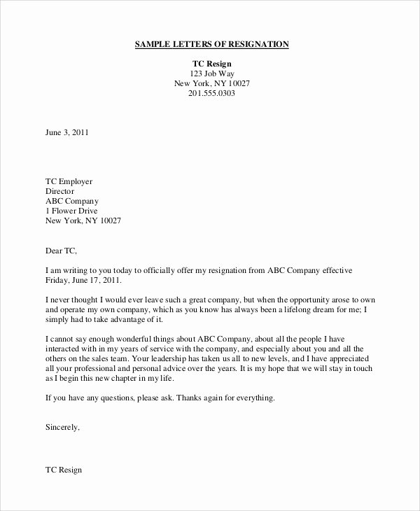 Letter Of Resignation From Job New Sample Resignation Letter format 8 Examples In Word Pdf