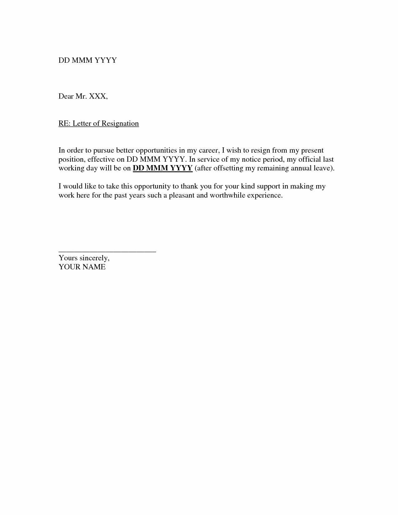 Letter Of Resignation Outline Inspirational Resignation Letter Template