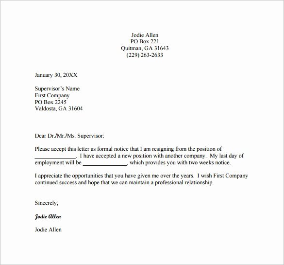 Letter Of Resignation Outline Inspirational Resignation Letters Download Pdf Doc format