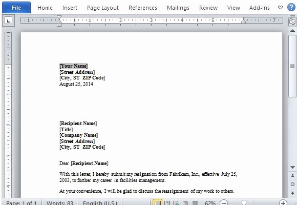 Letter Of Resignation Template Microsoft Fresh Free Resignation Letter Template for Word
