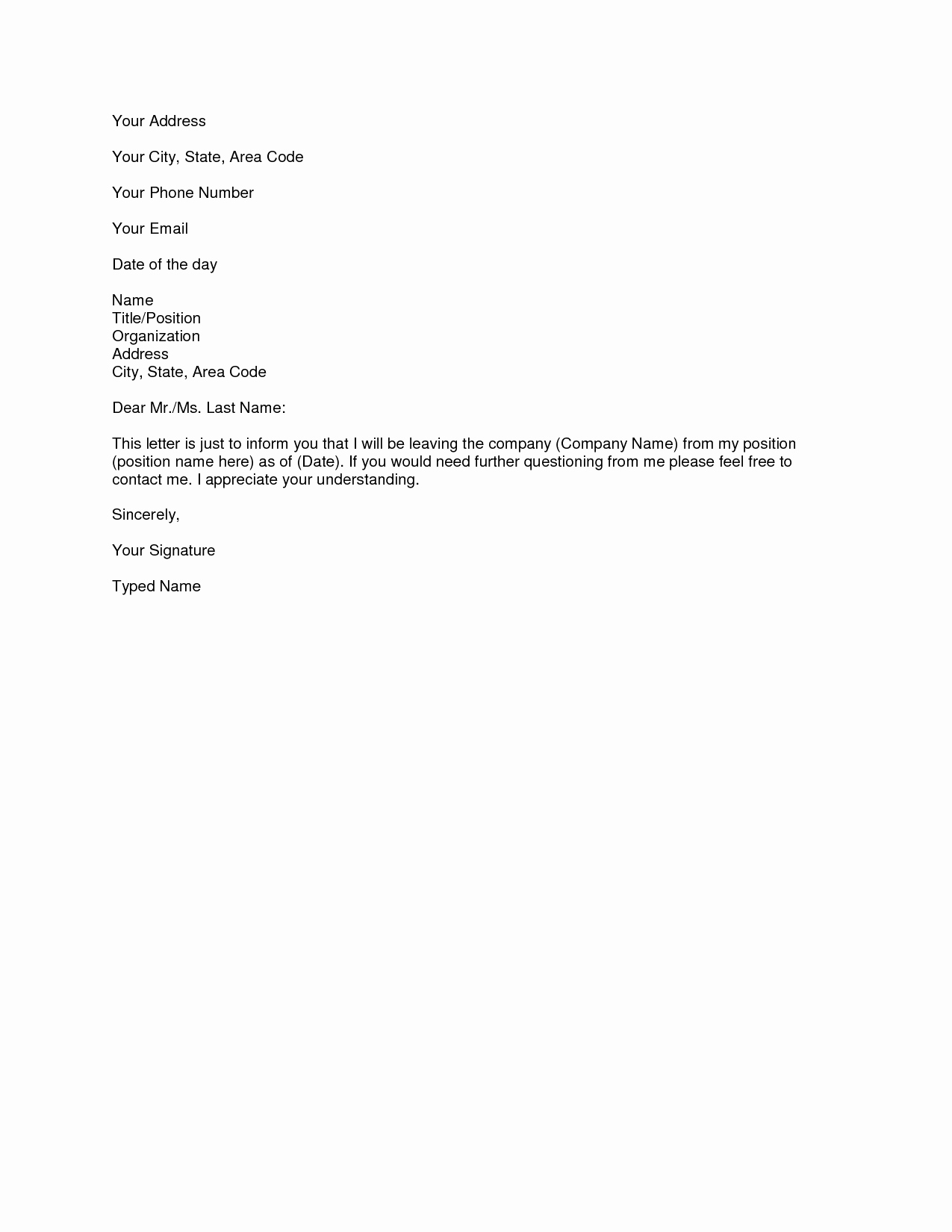 Letter Of Resignation Template Microsoft New Microsoft Word Resignation Letter Template Simple
