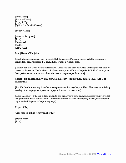 Letter Of Termination to Employee Awesome Free Termination Letter Template