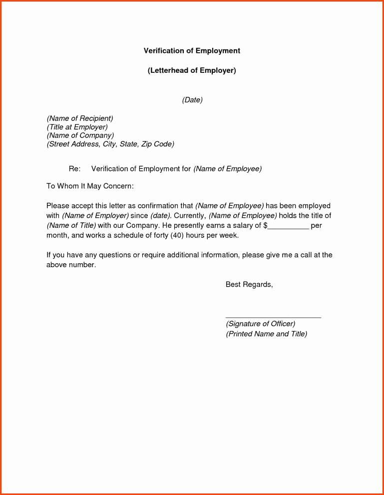 Letter Of Work Verification New Verification Employment