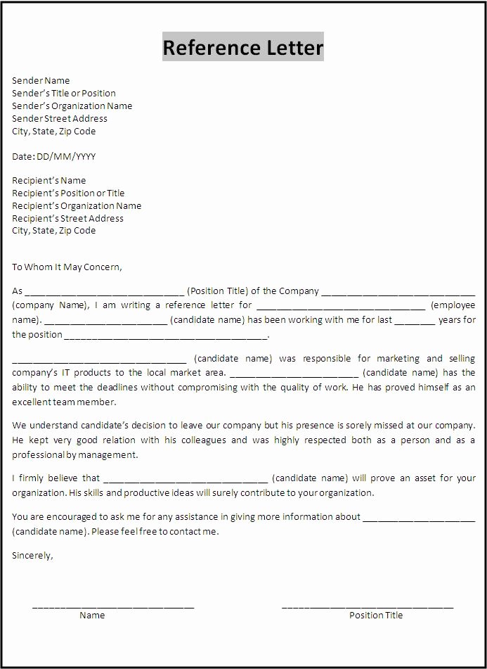 Letter Templates for Word Fresh Reference Letter Template