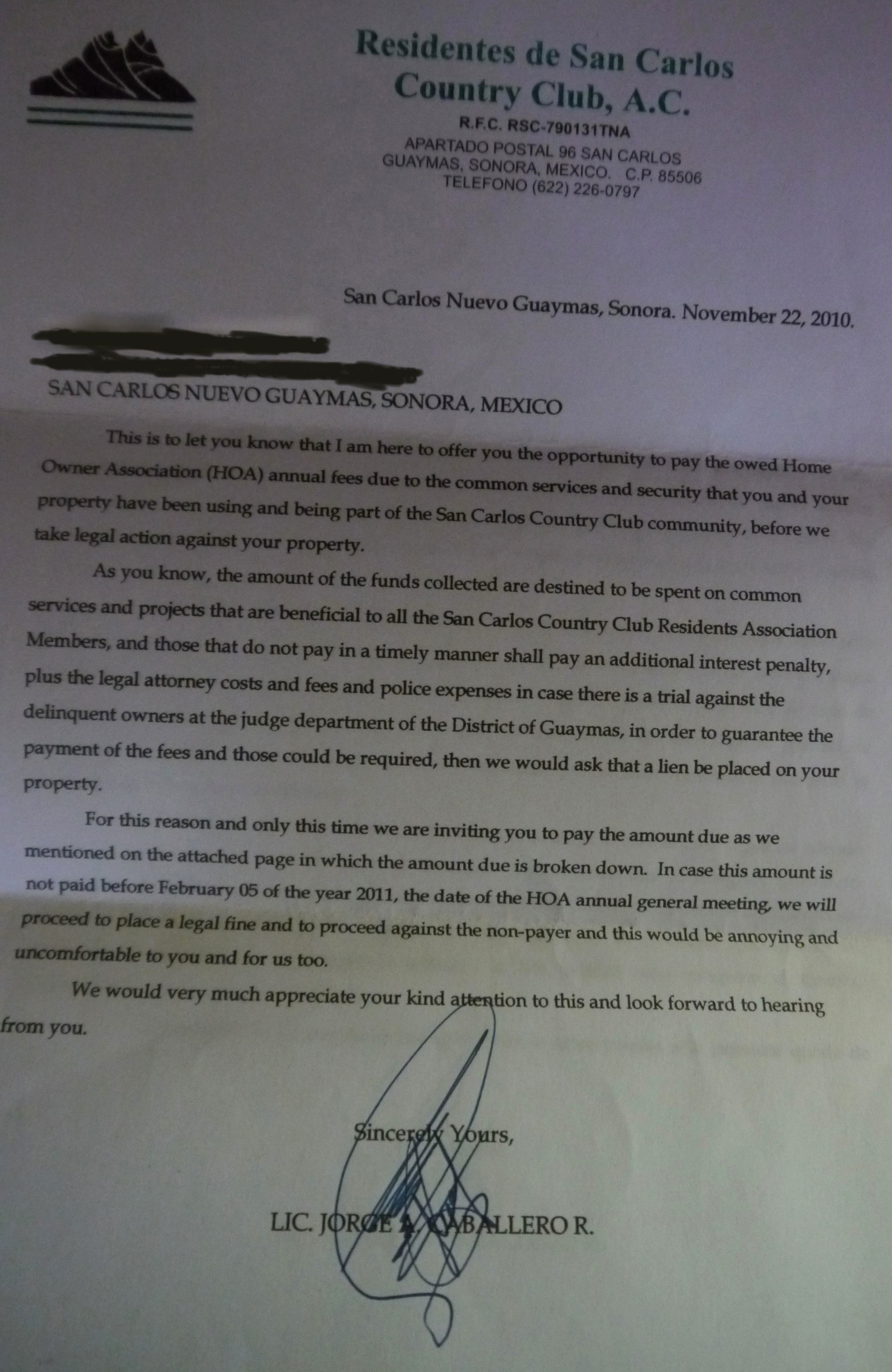 Letter Threatening Legal Action Best Of San Carlos Country Club Hoa More Bullies More Bullshit
